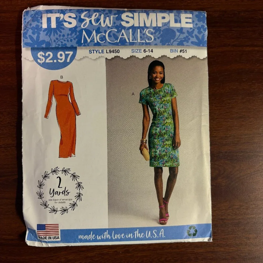 McCall's It's Sew Simple Pattern L9450 for Misses' Dress